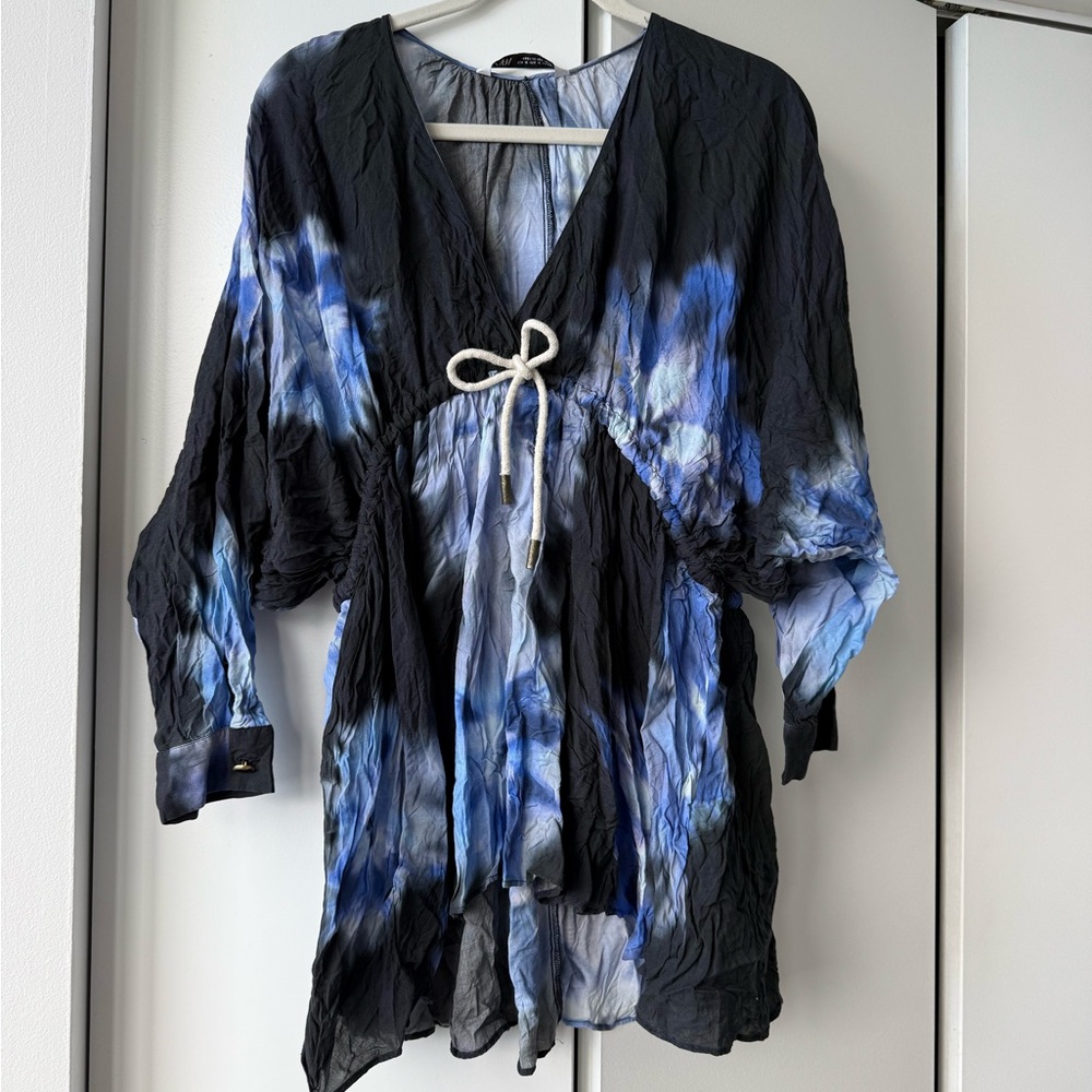 Zara Black and Blue Tie-Dye Midi Dress